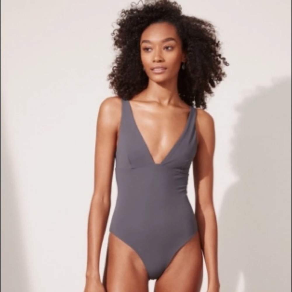 Grey Deep V Cheeky Thong Monokini